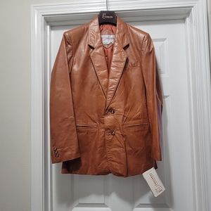 New CHESS KING 70's Leather Blazer Jacket Tan Hipster Fight Club Mens 36 Vintage